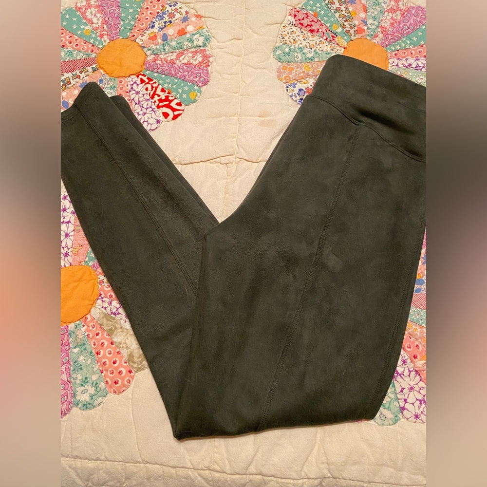 Spanx Faux Suede Leggings - Olive - Large